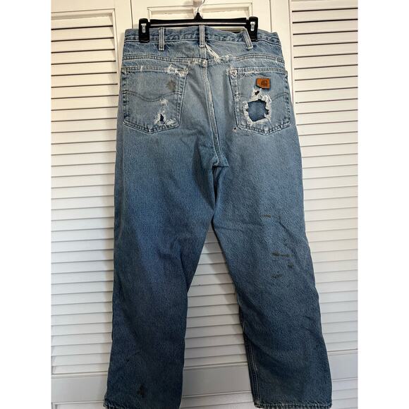 Carhartt Worn Flannel Lined Jeans Distressed Relaxed Fit Sz: 33x 30 - Picture 1 of 11